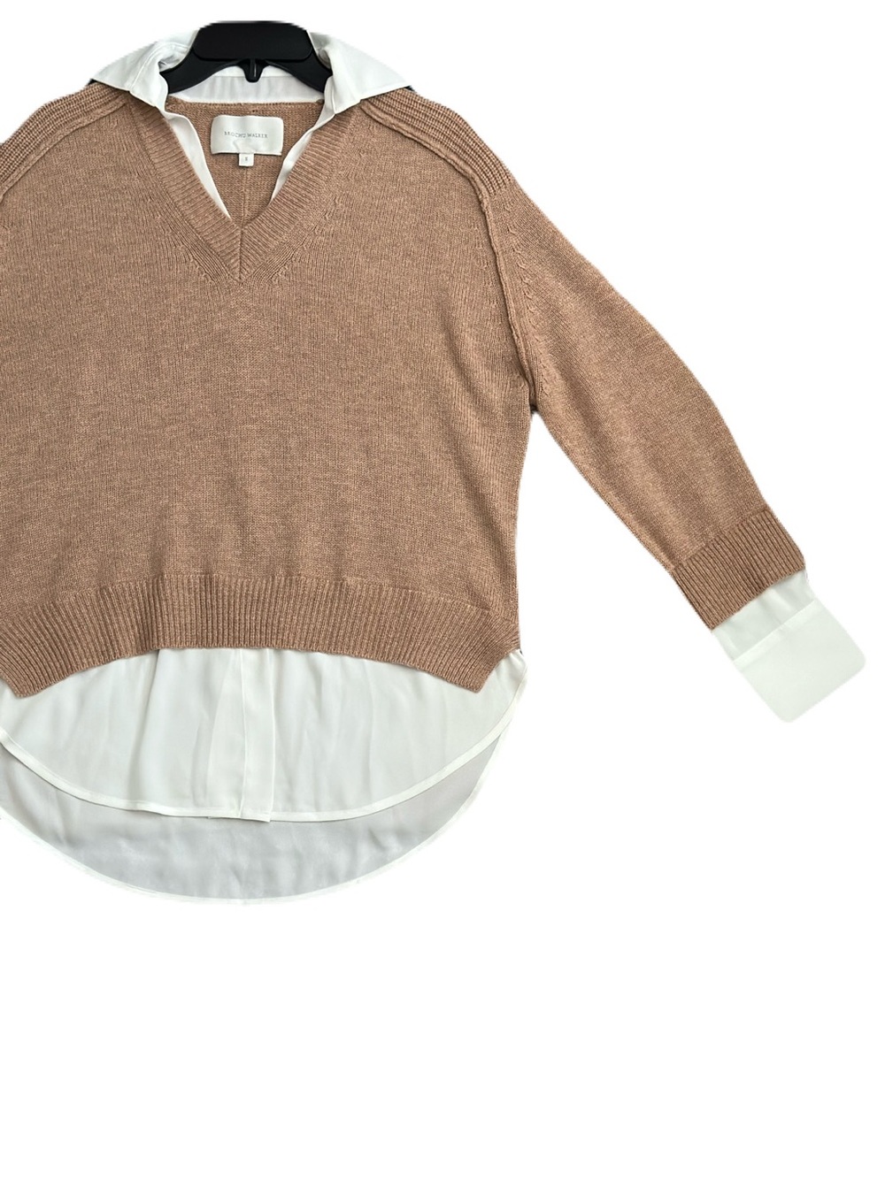 Brochu Walker The Looker Layered V Neck Wool Cashmere Camel Brown Sweater size S - Picture 7 of 16